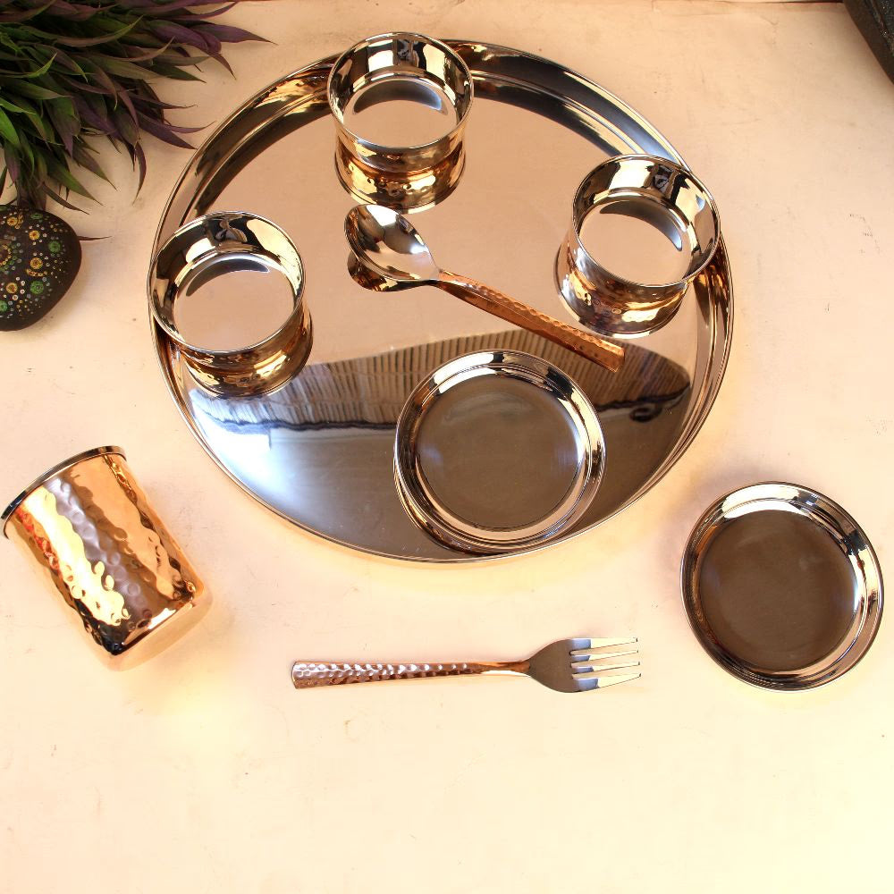 Copper Thali Set of 9 – Traditional Handcrafted Dining Set