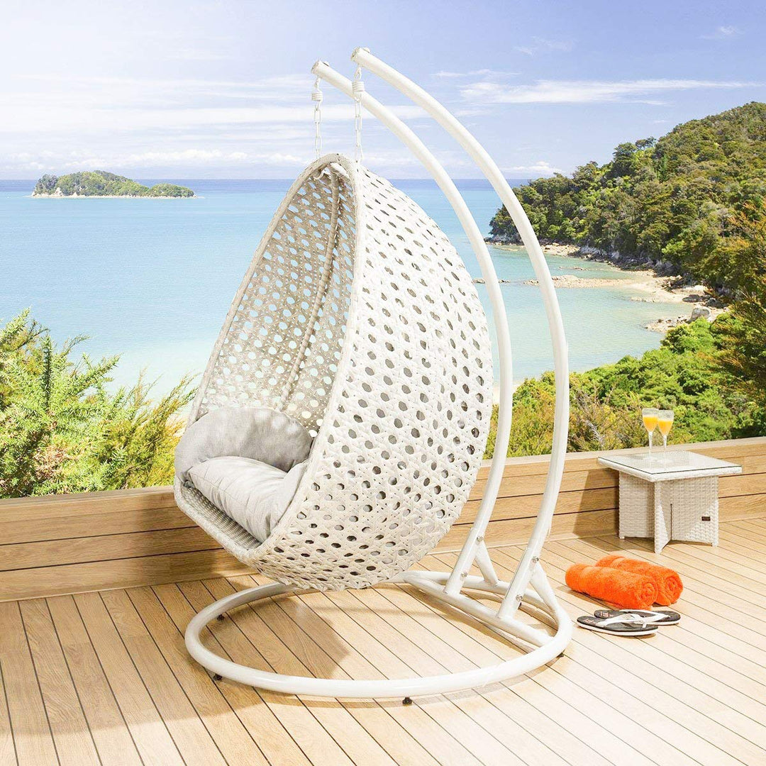 Double Hanging Egg Chair with Stand – Woven Outdoor Swing Chair