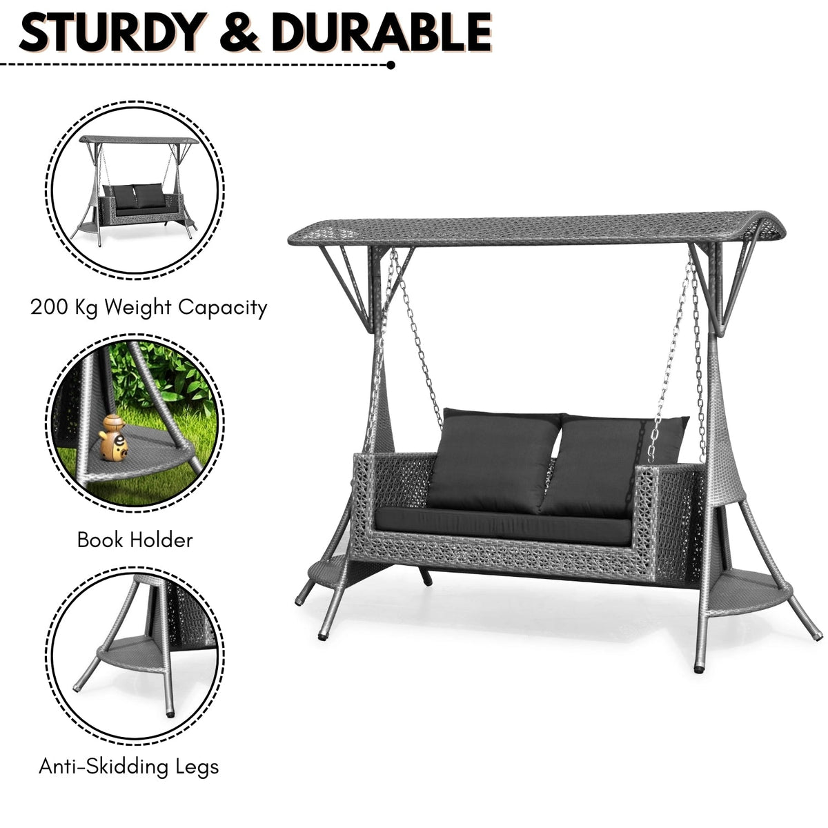 Outdoor Patio Swing with Canopy | Woven 2-Seater Porch Swing
