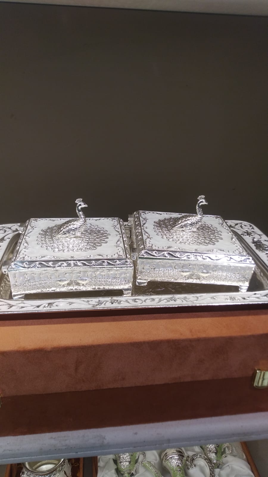 Square Peacock Bowl with Tray & Box – Handcrafted Decorative Serving Set