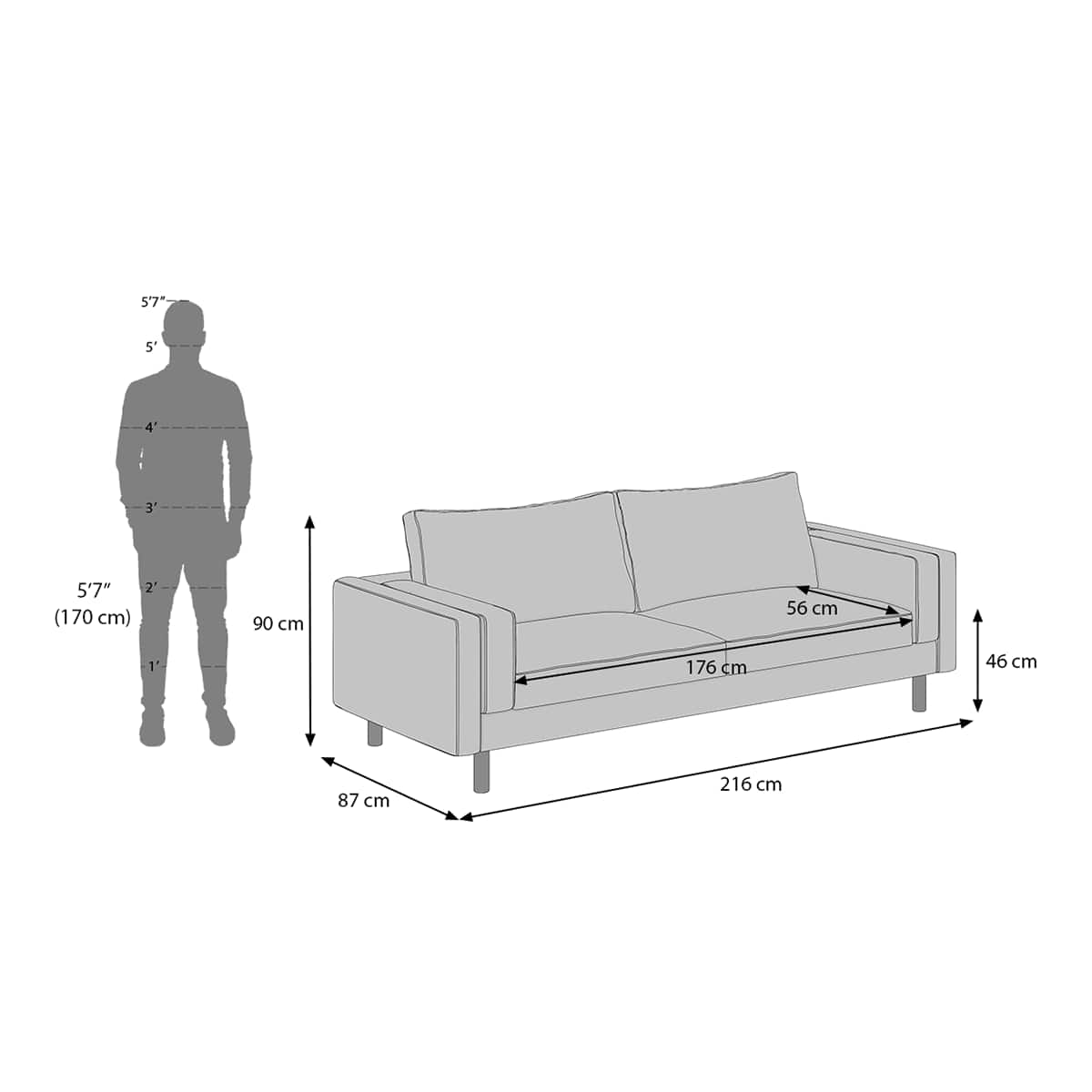 Modern 3 Seater Sofa with Plush Cushioned Seating