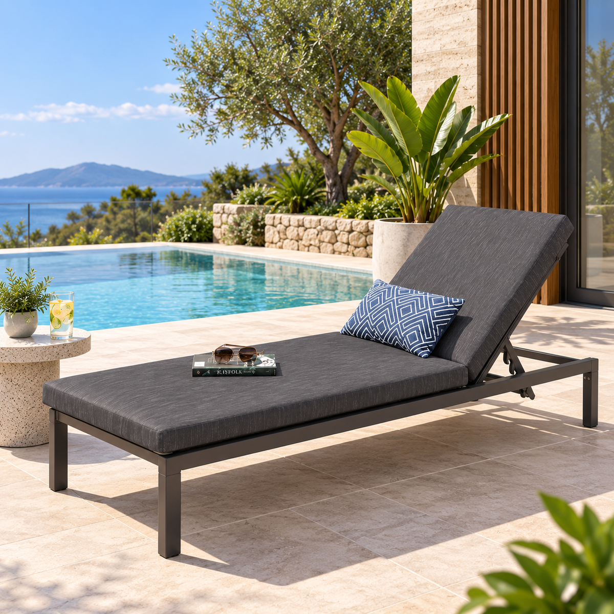 Outdoor Reclining Chaise Lounge | Adjustable Poolside Sun Lounger