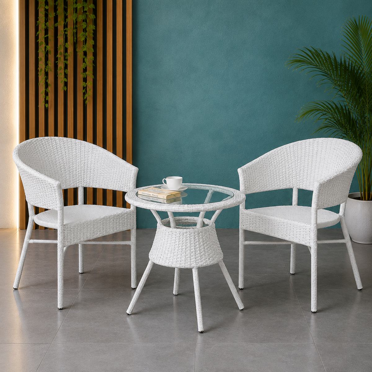 Outdoor Patio Seating Set – 2 Chairs & 1 Round Table