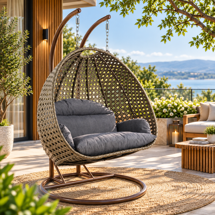 Outdoor Hanging Egg Chair with Stand | Woven Cocoon Lounge Chair