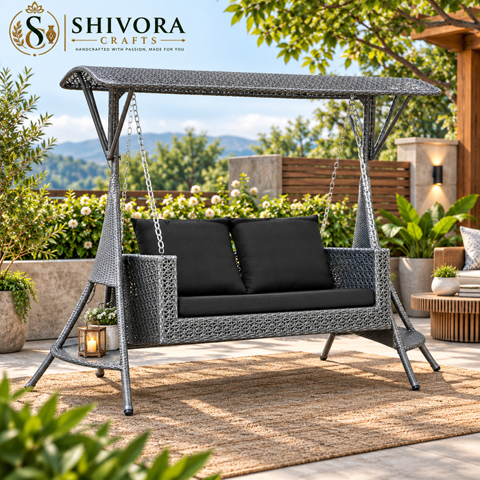 Outdoor Patio Swing with Canopy | Woven 2-Seater Porch Swing