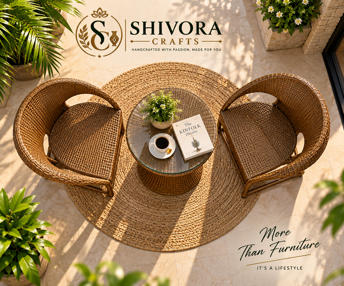Outdoor Wicker Bistro Set with 2 Patio Chairs & Round Glass Table