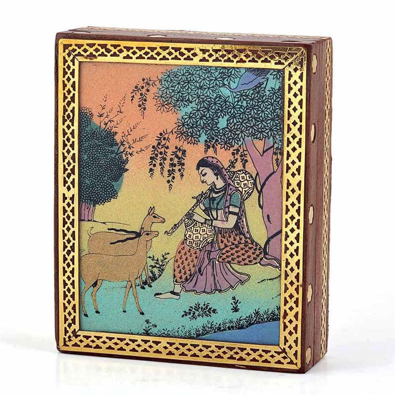 Sheesham Wood Gemstone Painted Box | 4×5 inches | Handcrafted Jewellery & Keepsake Box