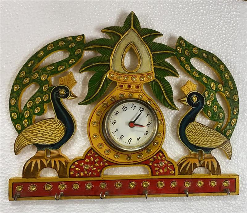 Dual Peacock Kalash Key Holder — Handcrafted Decorative Key Stand