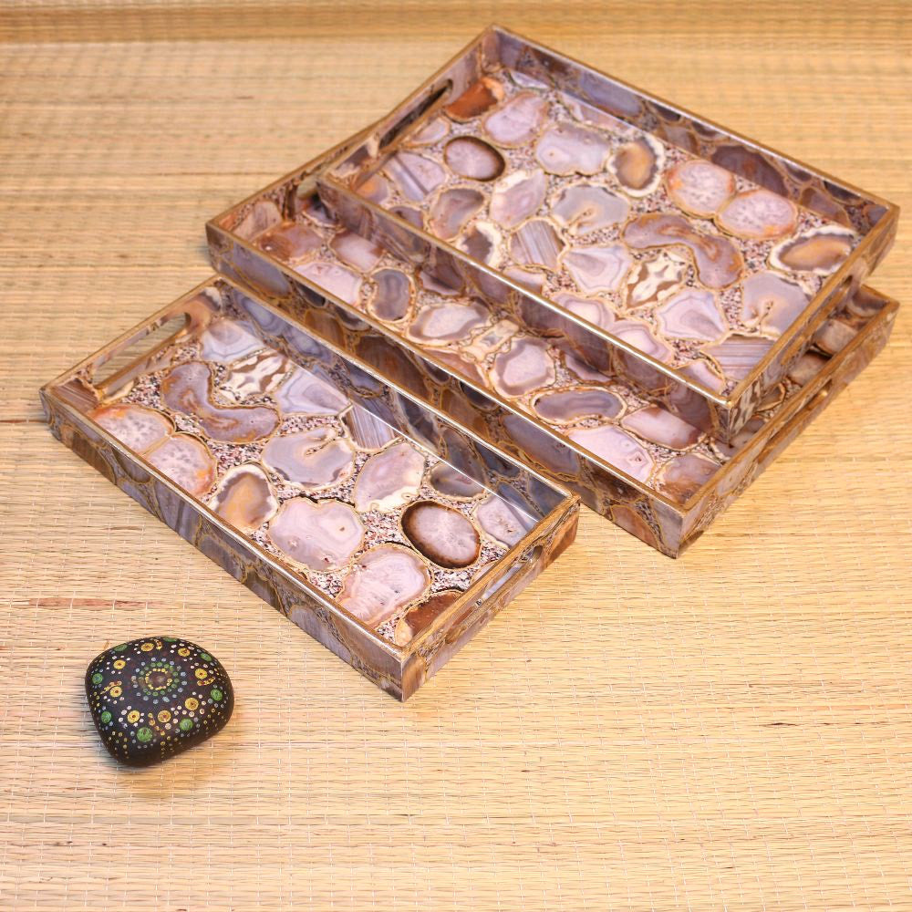 Handcrafted Wooden Painted MDF Golden Tray Set of 3 – Premium Decorative Serving Trays