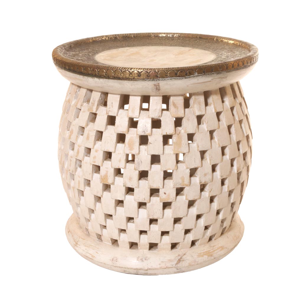Handcrafted Barrel Style Cutting Work Side Table & Stool – Premium Wooden Accent Furniture