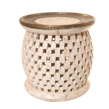 Handcrafted Barrel Style Cutting Work Side Table & Stool – Premium Wooden Accent Furniture