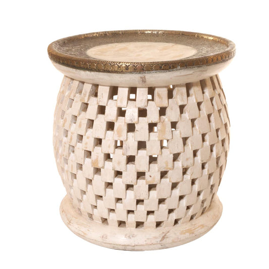 Handcrafted Barrel Style Cutting Work Side Table & Stool – Premium Wooden Accent Furniture