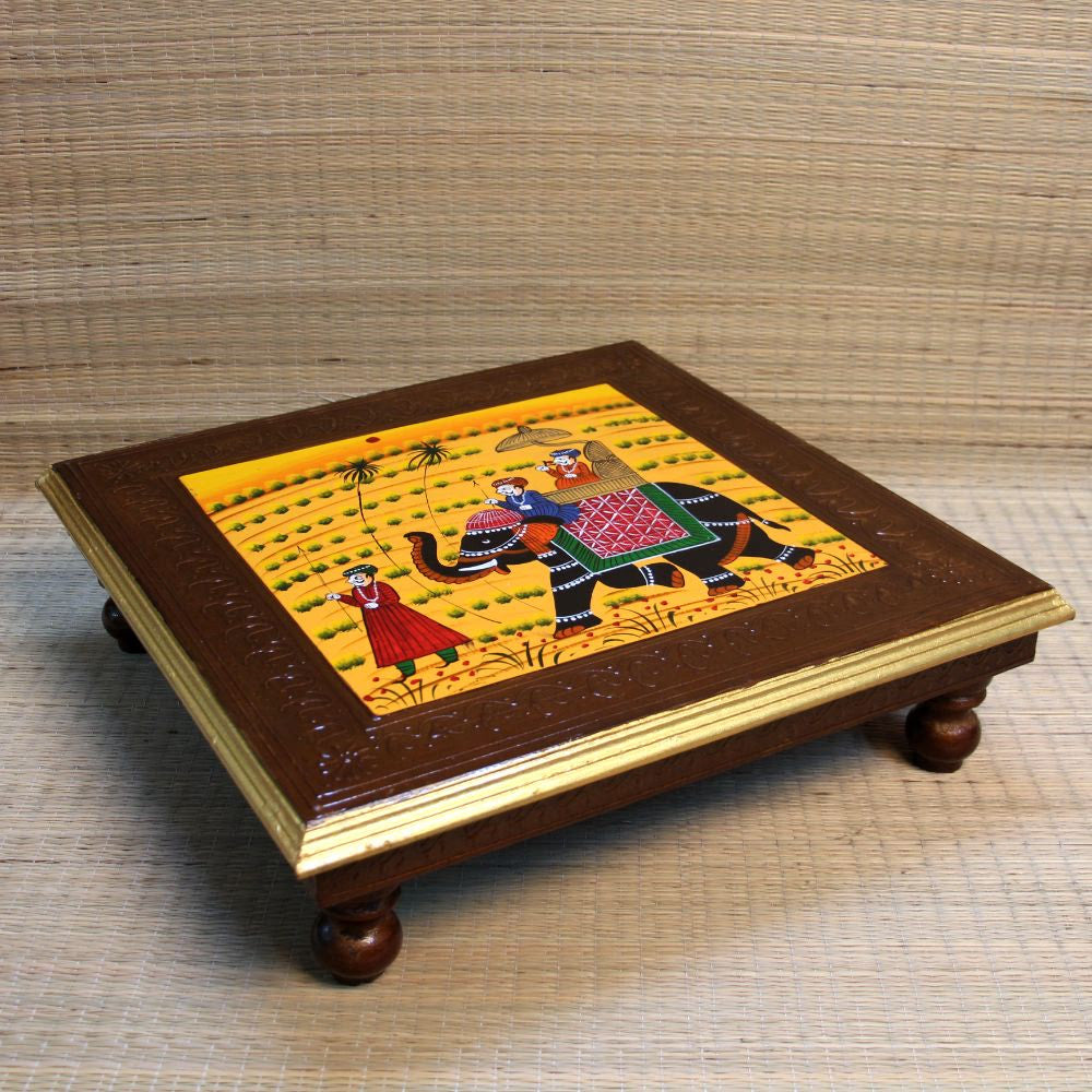 Wooden Printed Elephant Chowki 18×18