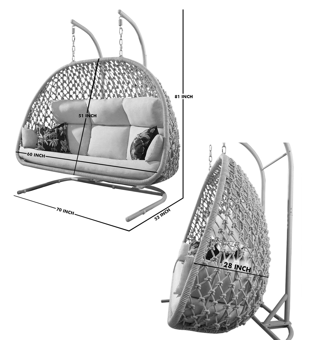 Double Hanging Swing Chair with Stand – Woven Outdoor Egg Bench
