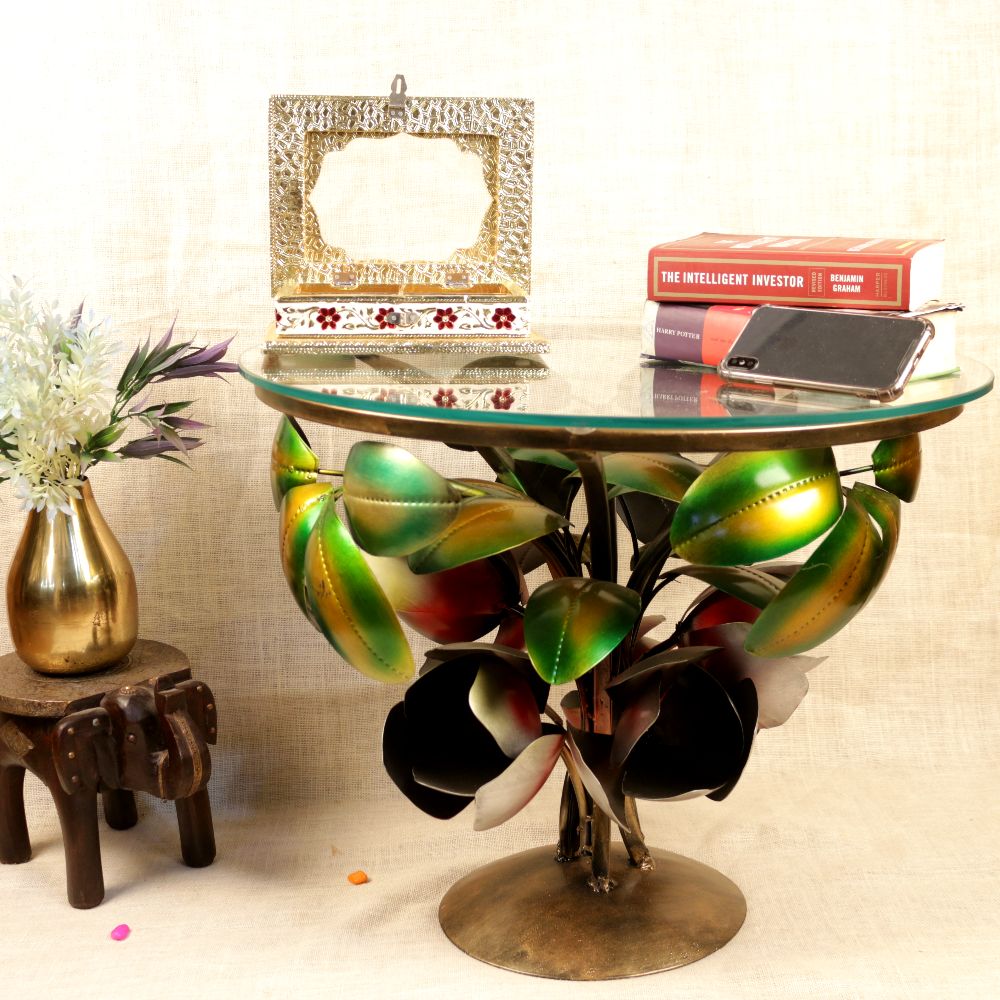 Handcrafted Flower Side Table – Premium Wooden Accent Table for Home Décor