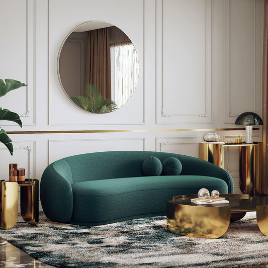 Modern Curved Sofa with Rounded Back & Bolster Cushions