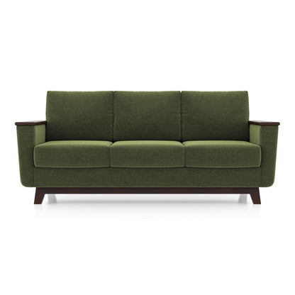 Modern 3 Seater Sofa | Mid-Century Upholstered Sofa with Wooden Arms- Shivora Crafts