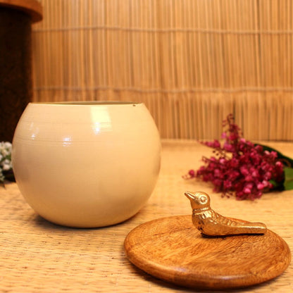 Handcrafted White Bird Bowl (Large) – Decorative Metal Bird Bowl for Home Décor