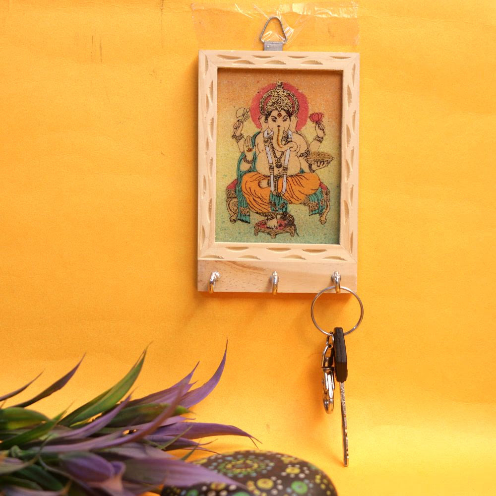 WOODEN GEMSTONE KEY HOLDER 3 HOOK