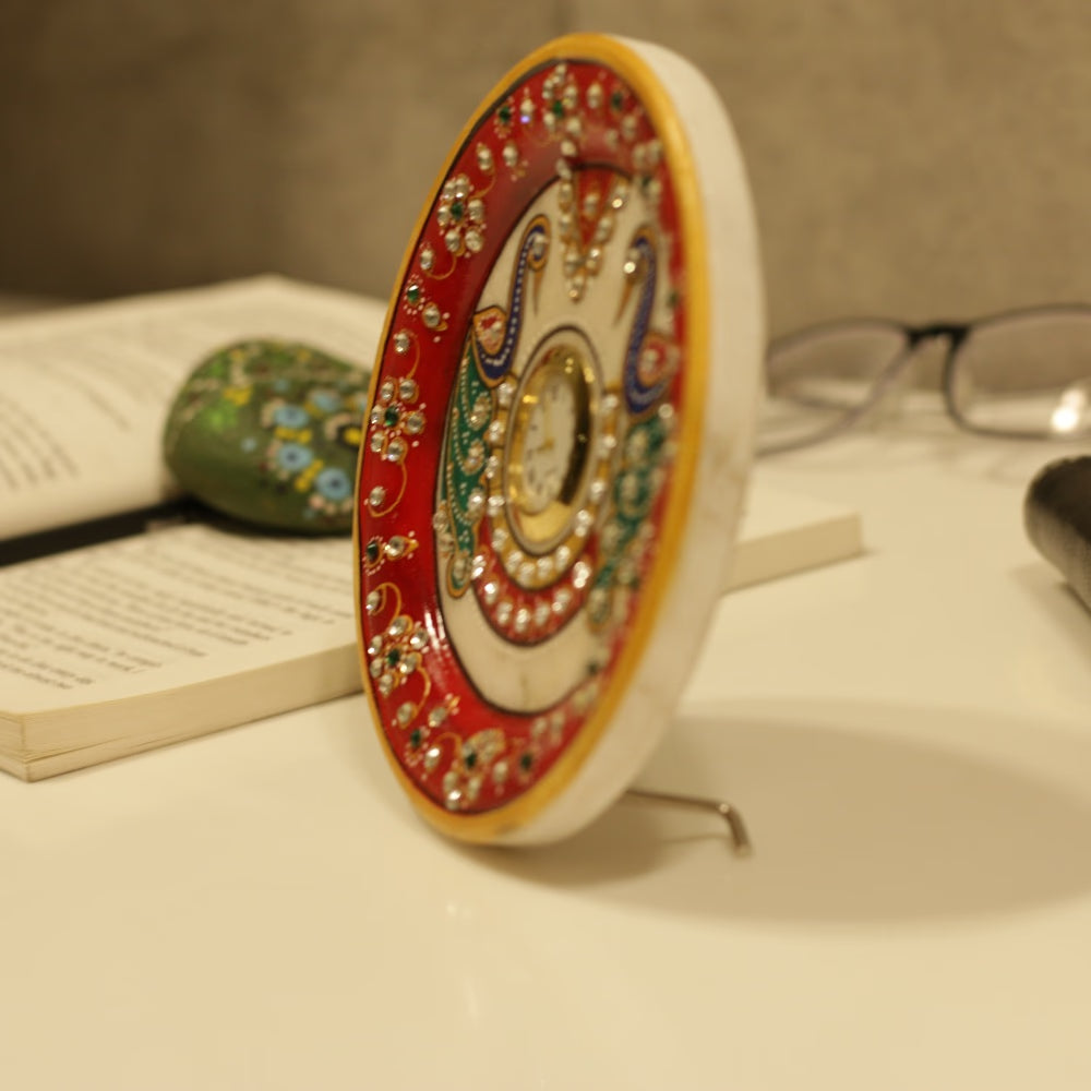 Marble Symmetric Peacock Table Clock