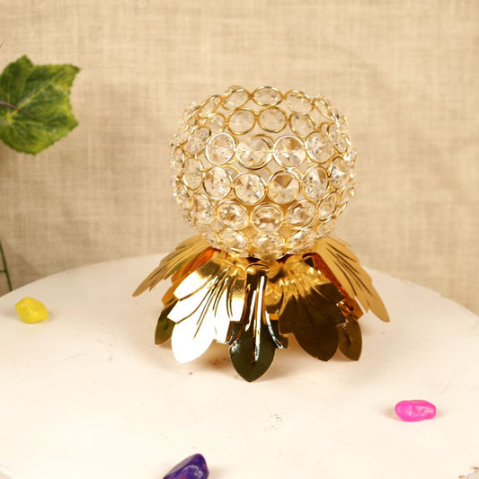 Crystal Flower Diya – Elegant Decorative Glass Diya for Festive & Home Décor