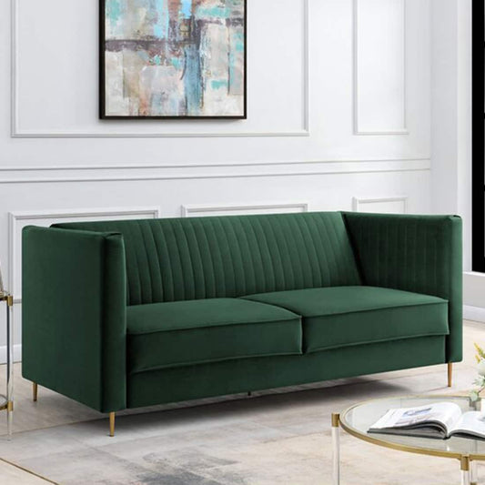 Modern 3-Seater Green Velvet Upholstered Sofa with Gold Legs