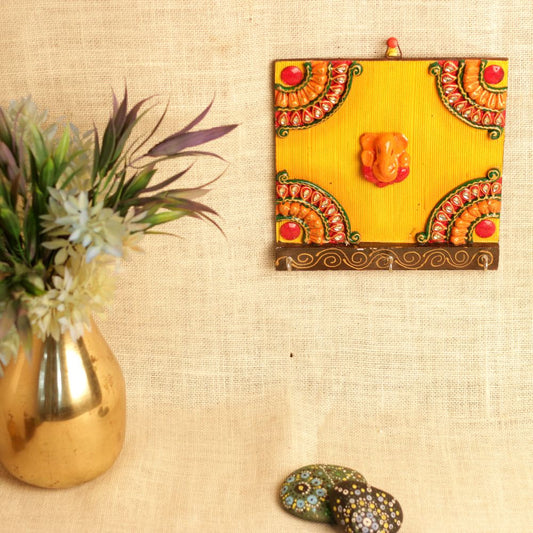Ganesh Square Key Holder – Yellow
