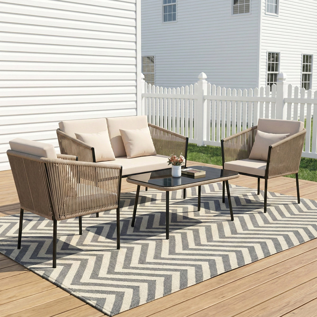 4-Piece Outdoor Patio Conversation Set with Loveseat, Chairs & Coffee Table
