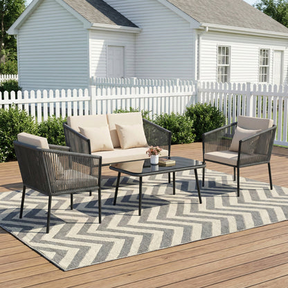 4-Piece Outdoor Patio Conversation Set with Loveseat, Chairs & Coffee Table