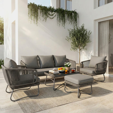 4-Piece Outdoor Patio Conversation Set with Cushioned Seating & Coffee Table