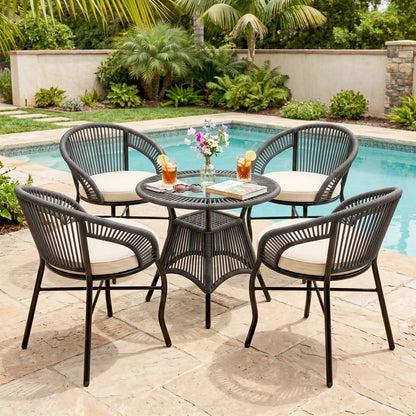 5-Piece Outdoor Wicker Patio Dining Set with 4 Chairs & Round Table