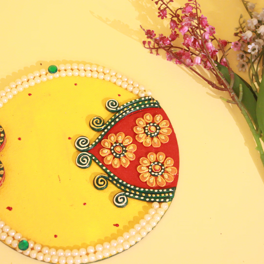 2 LINE PEARL STUDDED DESIGNER MULTICOLOR POOJA THALI