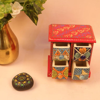4 Drawer Blue Pottery