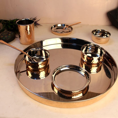 Copper Thali Set of 9 – Traditional Handcrafted Dining Set