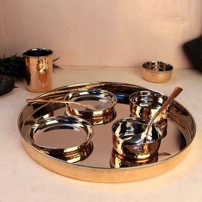 Copper Thali Set of 9 – Traditional Handcrafted Dining Set