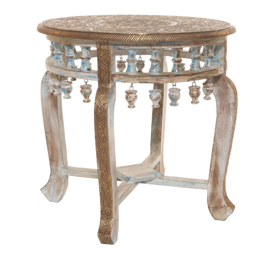 Antique Wells Round Side Table – Handcrafted Wooden Vintage Accent Table for Living Room & Decor