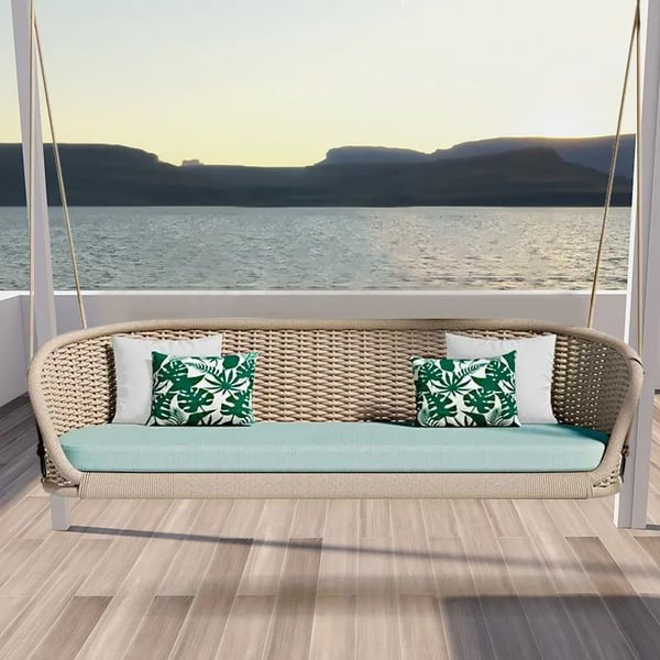 Outdoor Hanging Swing Sofa – Woven Patio Hanging Bench with Cushions