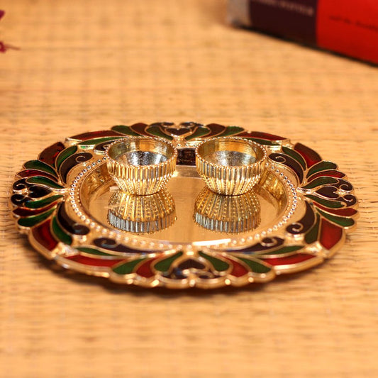 Handcrafted Small Flower Pooja Thali – Decorative Floral Aarti Plate for Home Temple