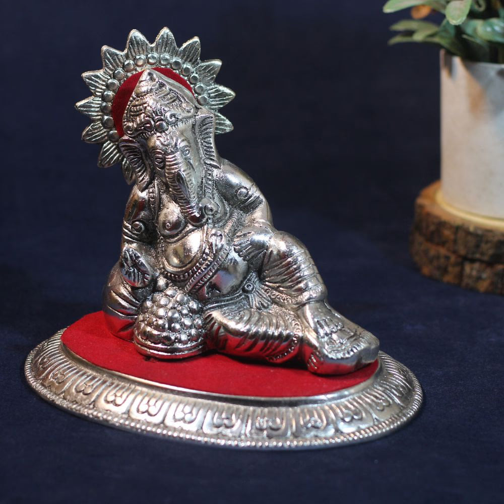 Metal Lete Ganesh — Handcrafted Reclining Ganesha Figurine