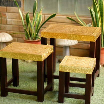 BRASS RECTANGLE NESTED STOOL S/3 18X12X18