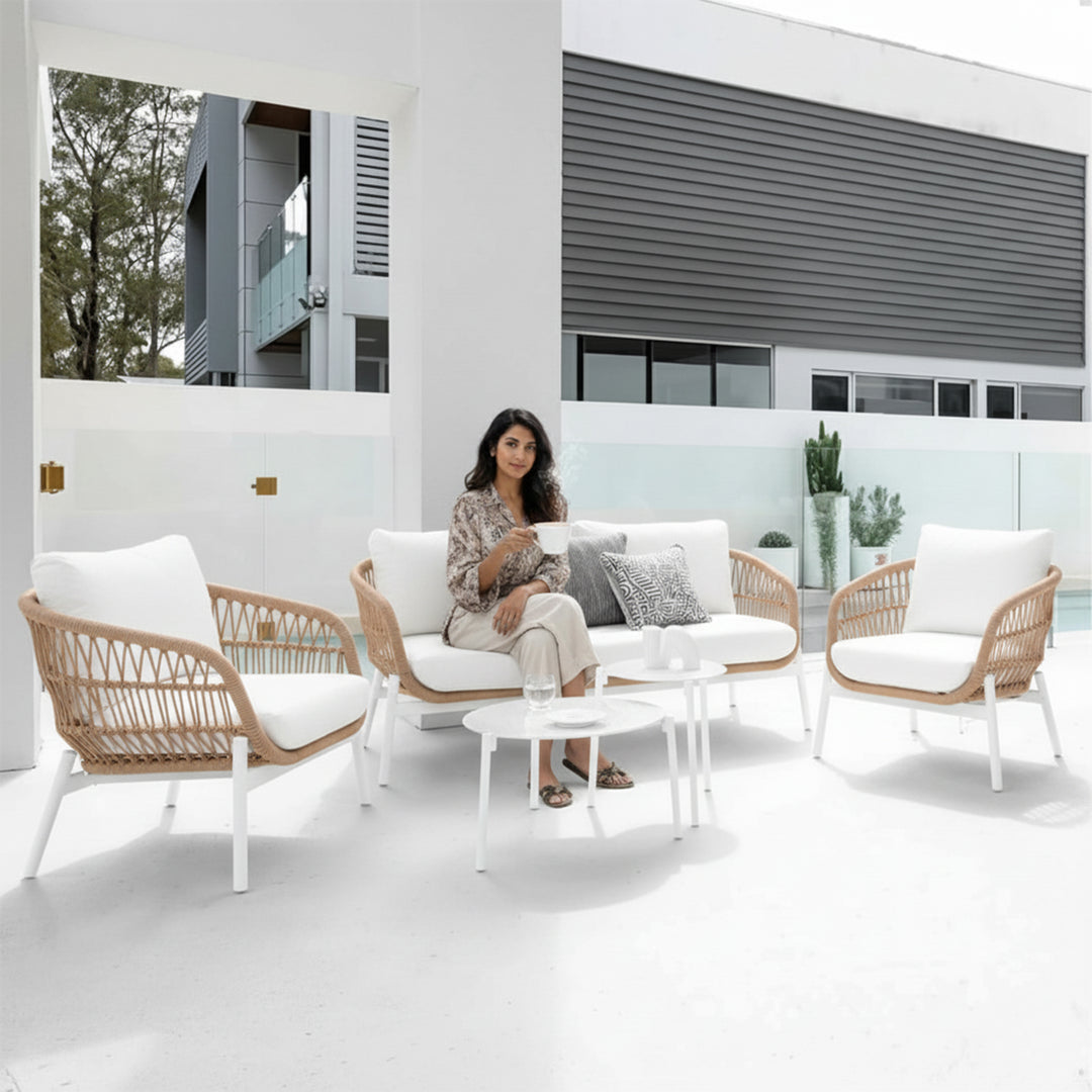 4-Piece Outdoor Patio Conversation Set with Cushioned Seating & Coffee Table