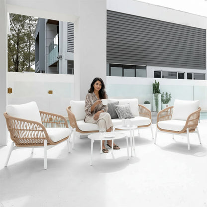 4-Piece Outdoor Patio Conversation Set with Cushioned Seating & Coffee Table