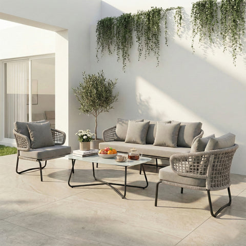 4-Piece Outdoor Patio Conversation Set with Cushioned Seating & Coffee Table