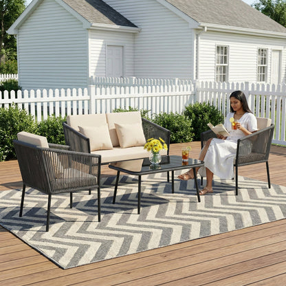4-Piece Outdoor Patio Conversation Set with Loveseat, Chairs & Coffee Table