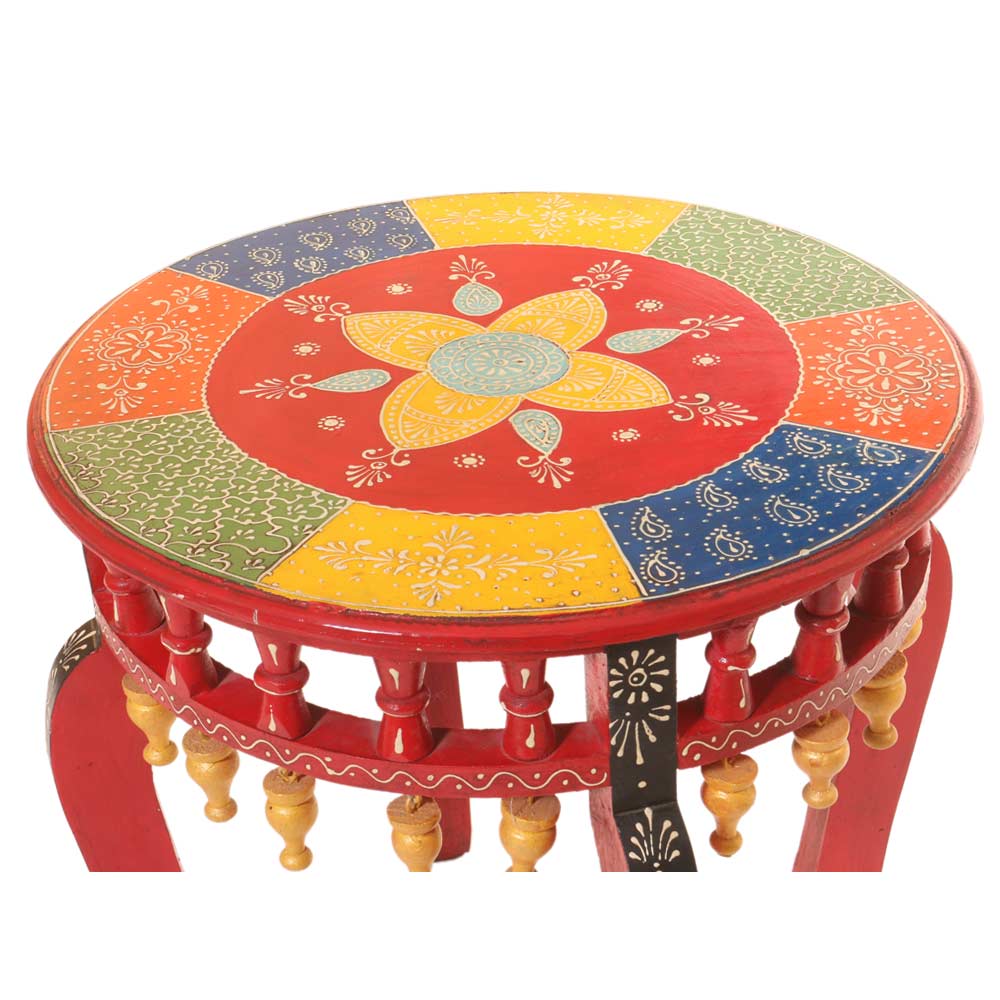 Bell Colorful Handcrafted Wooden Stool – Multi-Color Decorative Accent Stool for Home & Living Room Decor