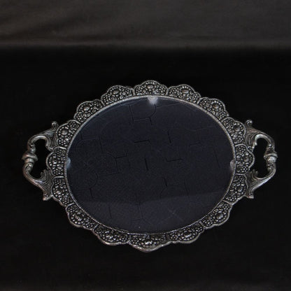 Metal Round Tray (Fibre) — Handcrafted Decorative Serving Tray