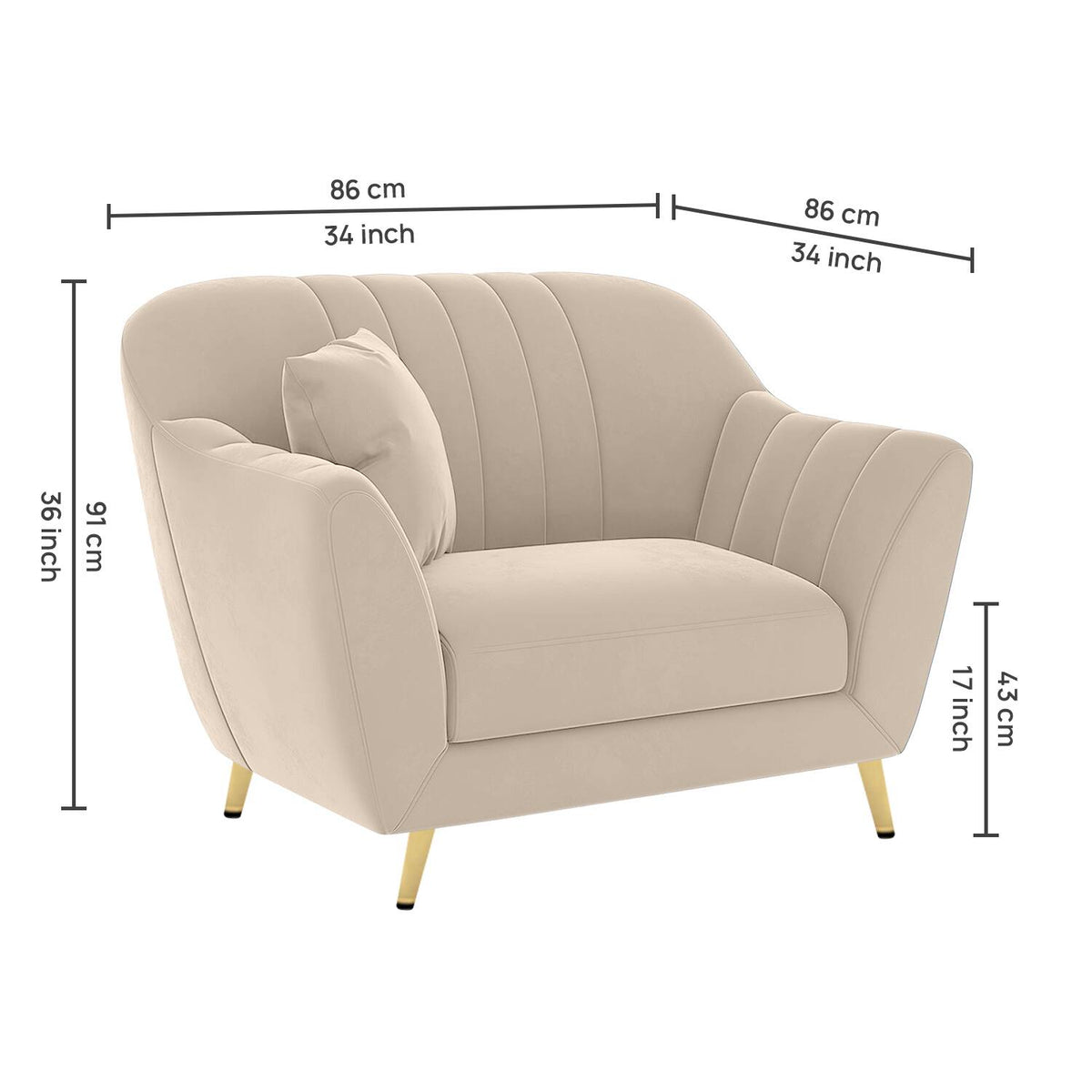 Modern Upholstered Accent Chair with Channel Tufted Back & Curved Arms