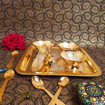 4 Pcs Dinner Bowl Set with Spoon & Tray – Handcrafted Traditional Dining Set