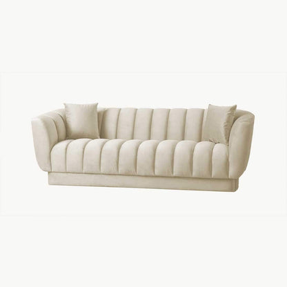 Modern Channel Tufted Sofa with Curved Arms & Accent Pillows