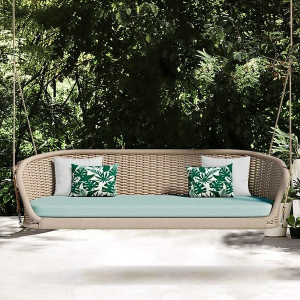 Outdoor Hanging Swing Sofa – Woven Patio Hanging Bench with Cushions